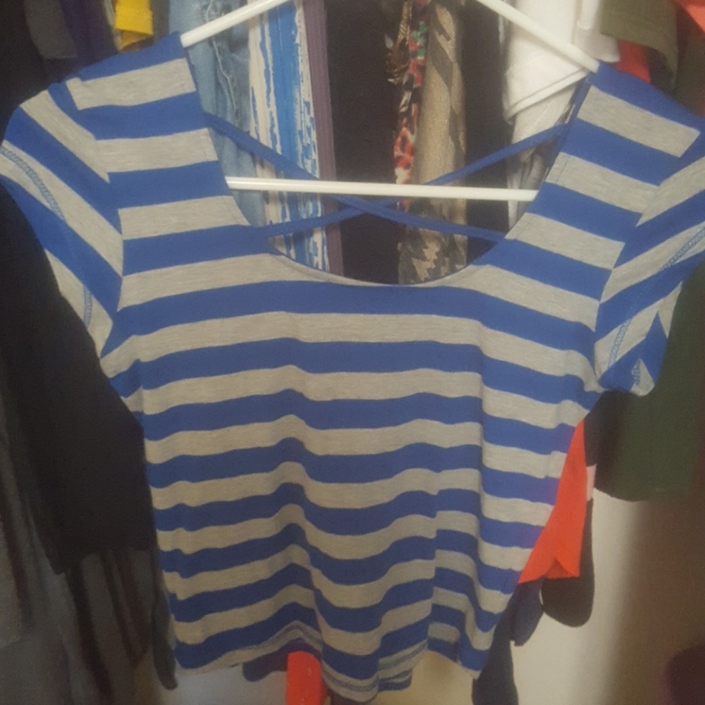 Blue & gray striped crop top
